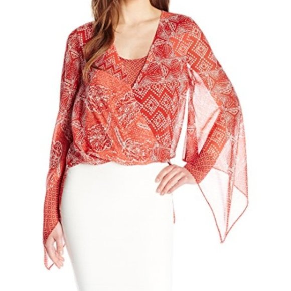 BCBGMaxAzria Tops - BCBGMaxAzria Nickelette Batik-Printed Top Red